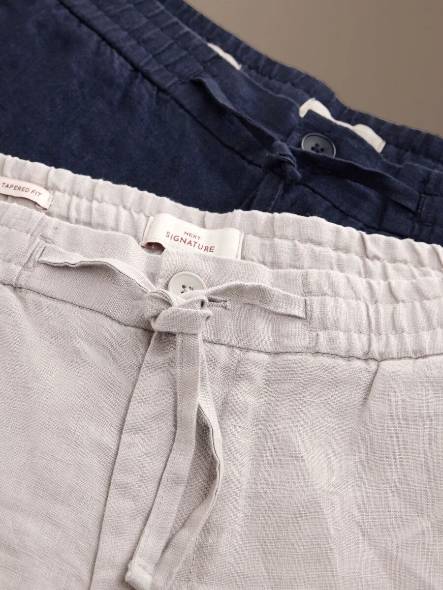 Брюки Next Regular Pants 'Signature' в цвете экрю и темно-синий — фото 4