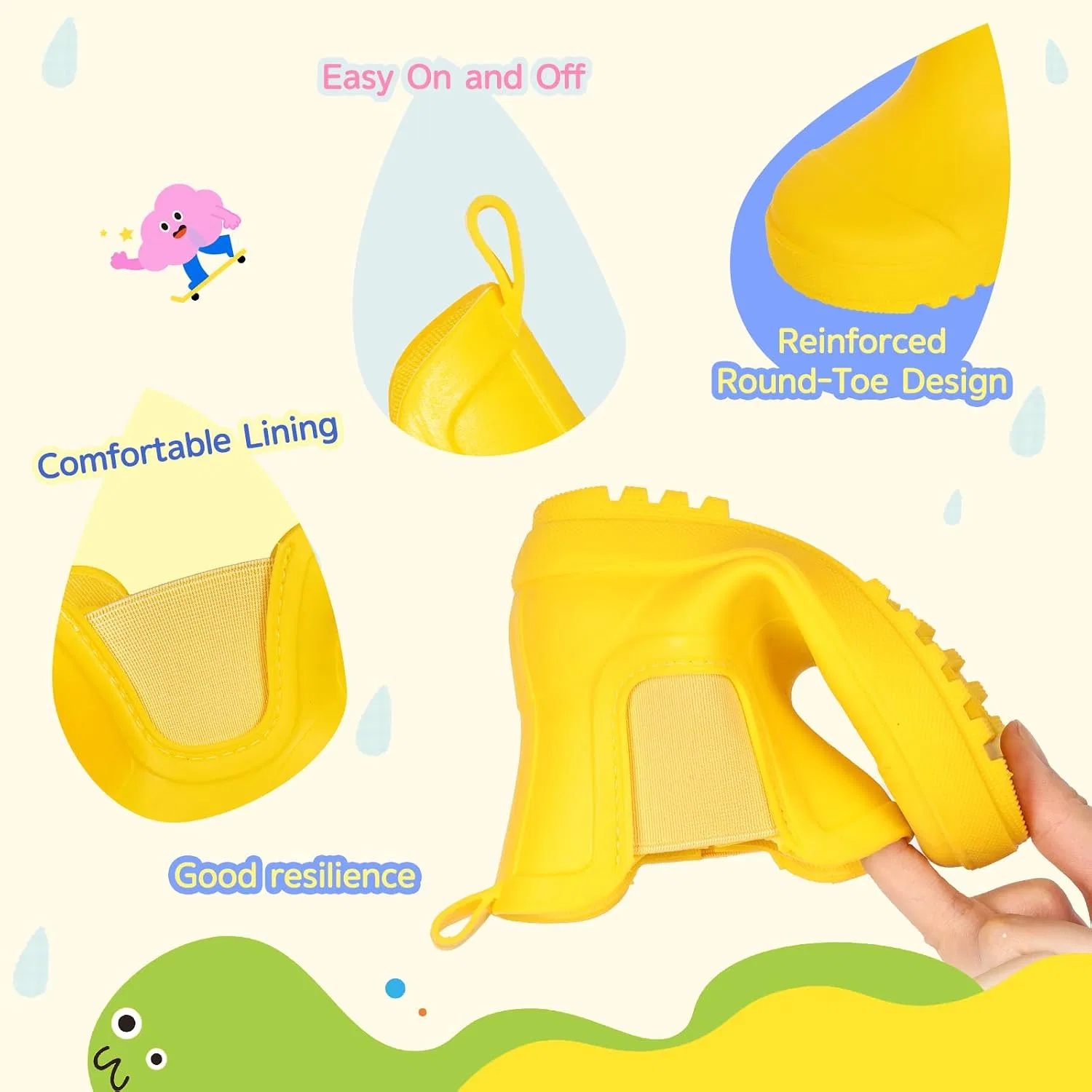 Детские резиновые сапоги для девочек и мальчиков Furuian, Yellow — фото 4