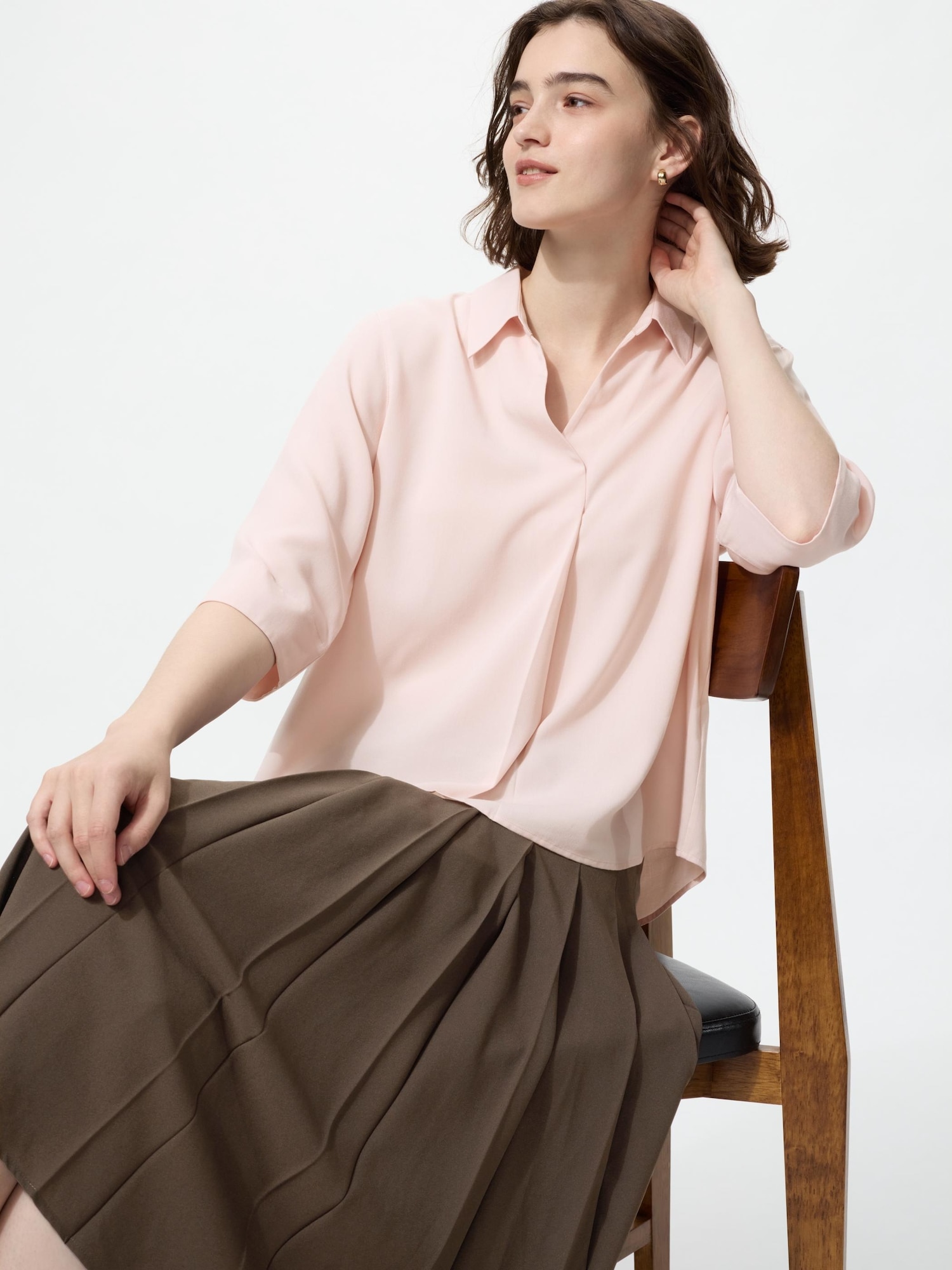 Блуза Uniqlo Rayon Skipper 7/8 Sleeves, 10 розовый — фото 2