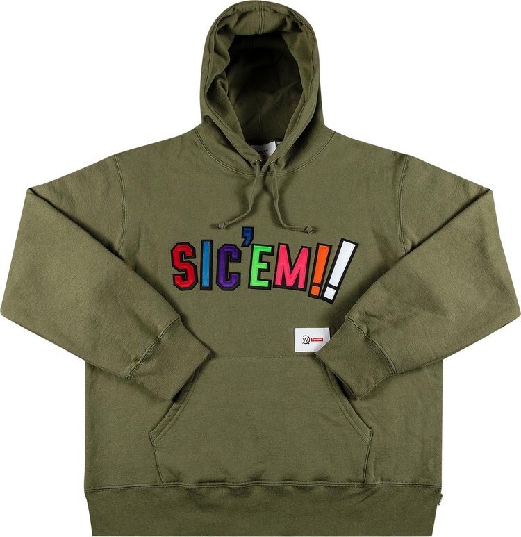 

Толстовка Supreme x WTAPS Sic'em! Hooded Sweatshirt 'Light Olive', зеленый