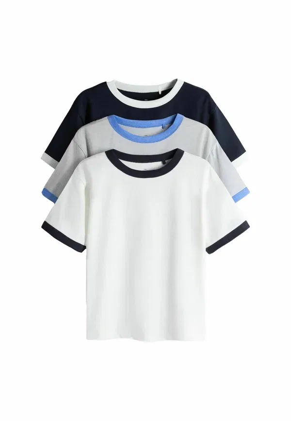Футболка с принтом, 3 штуки, хлопок, Regular fit - 3 pack oversized short sleeve contrast trim t-shirts, The Set, синий, navy, белый