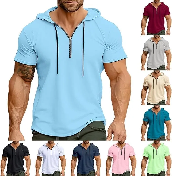 Мужская футболка с четверть-застежкой и капюшоном, Athletic Fit, Mint Blue — фото 2