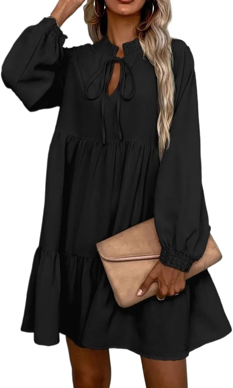 Женское короткое платье с завязками на шее Smock, Black