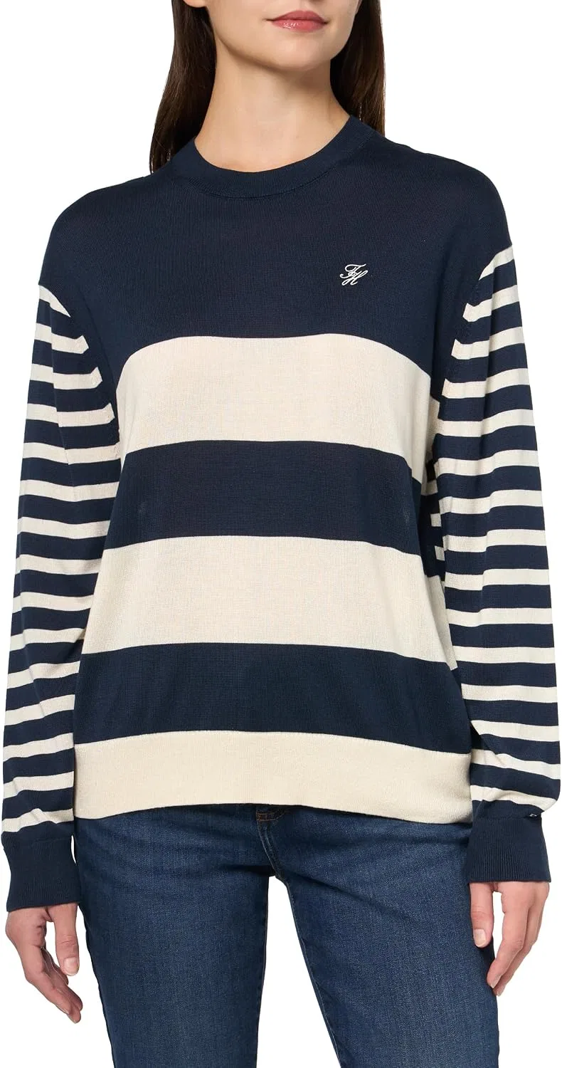 Женский пуловер с цветовым блоком Tommy Hilfiger, Big Bright Stripe Dark Night Navy / Calico — фото 3
