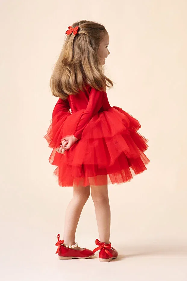 Детское платье-пачка с длинным рукавом Violet ballerina dress tulle tutu dress Banamio, Red