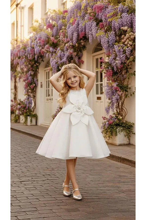 Детское платье для девочек с длинным рукавом Party Pixinadeluxe, White — фото 2