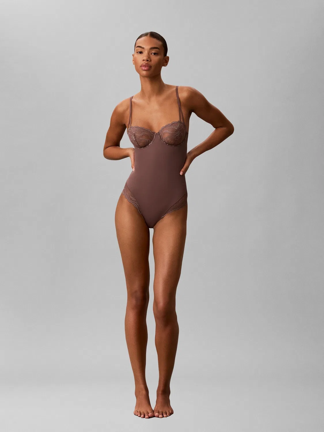 Боди Calvin Klein Sensual Stretch Lace, коричневый — фото 3