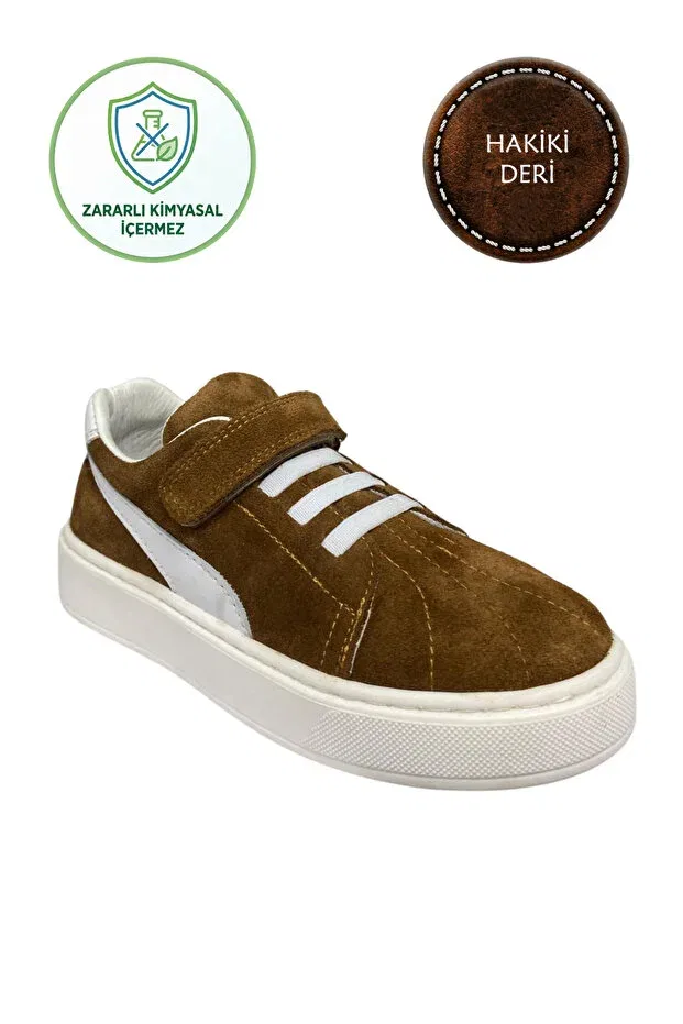 Детские туфли для девочек на плоском ходу Şenler Bebe World Kids, Coffee Suede Leather White — фото 2