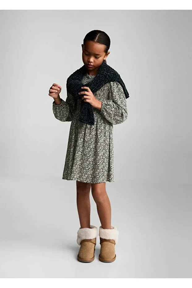 Детское платье для девочек с принтом Mango Kids, Khaki Color — фото 2