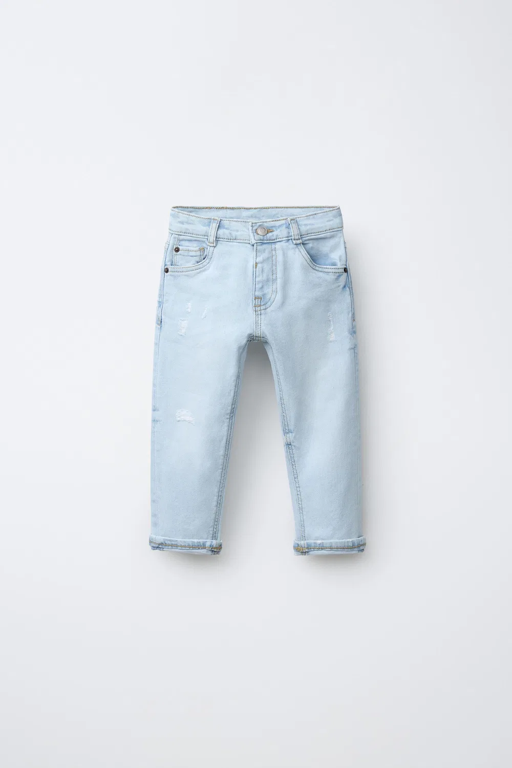 Рваные удобные прямые джинсы ZARA, Light Blue