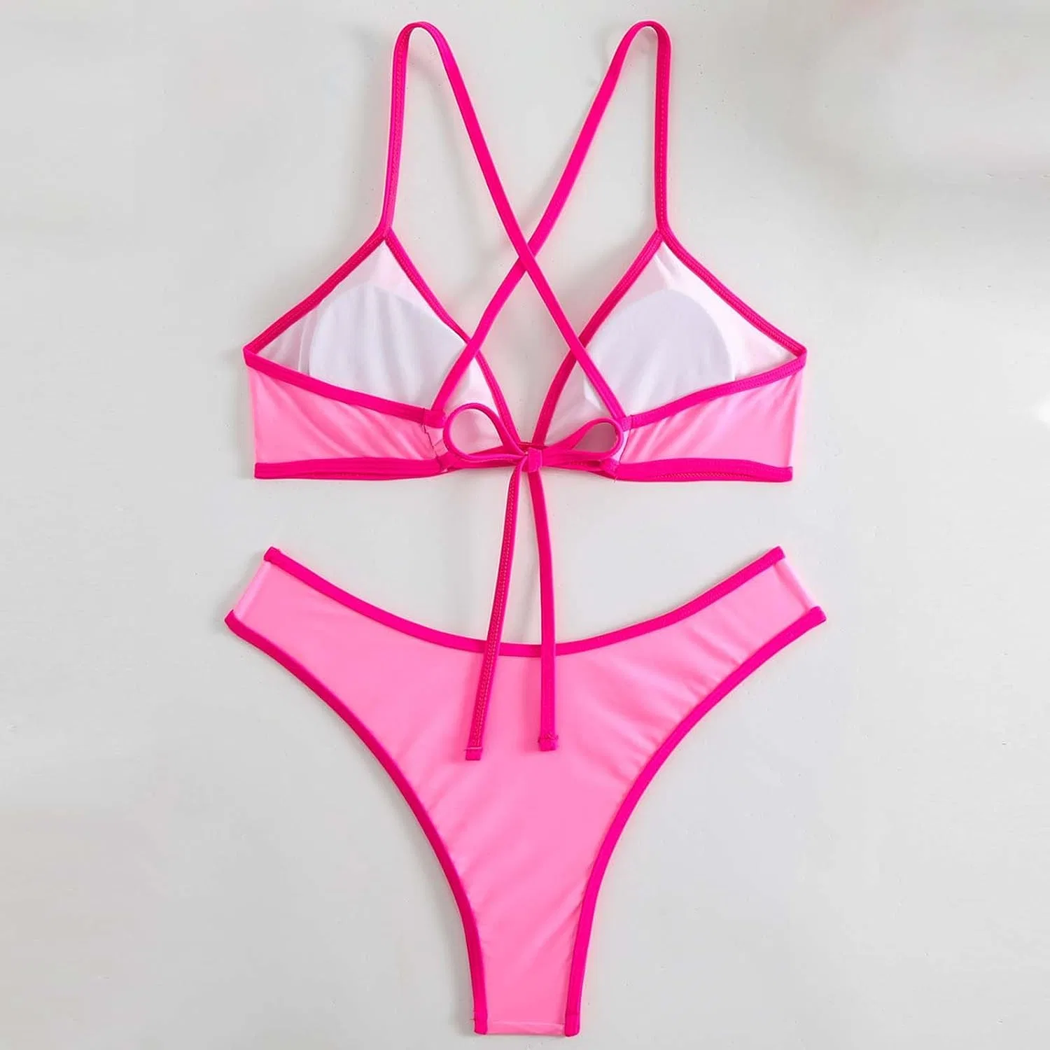 Женский бикини-сет с push-up V-образным вырезом, Pink — фото 4