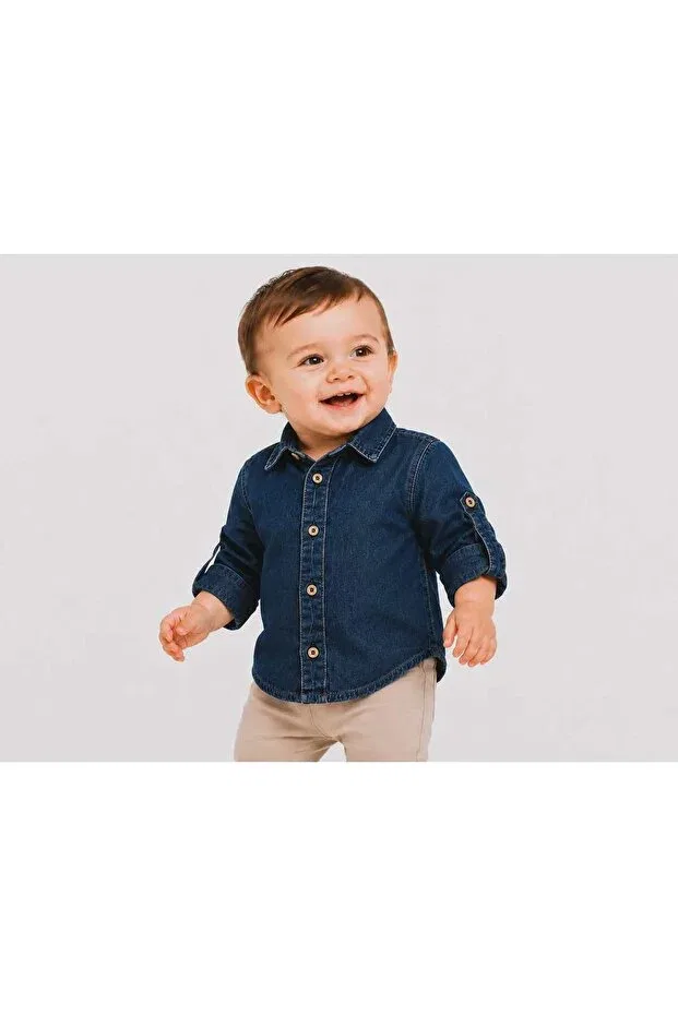 Детская рубашка для мальчиков джинсовая Isis baby boy denim shirt Outlet, Navy Blue — фото 2