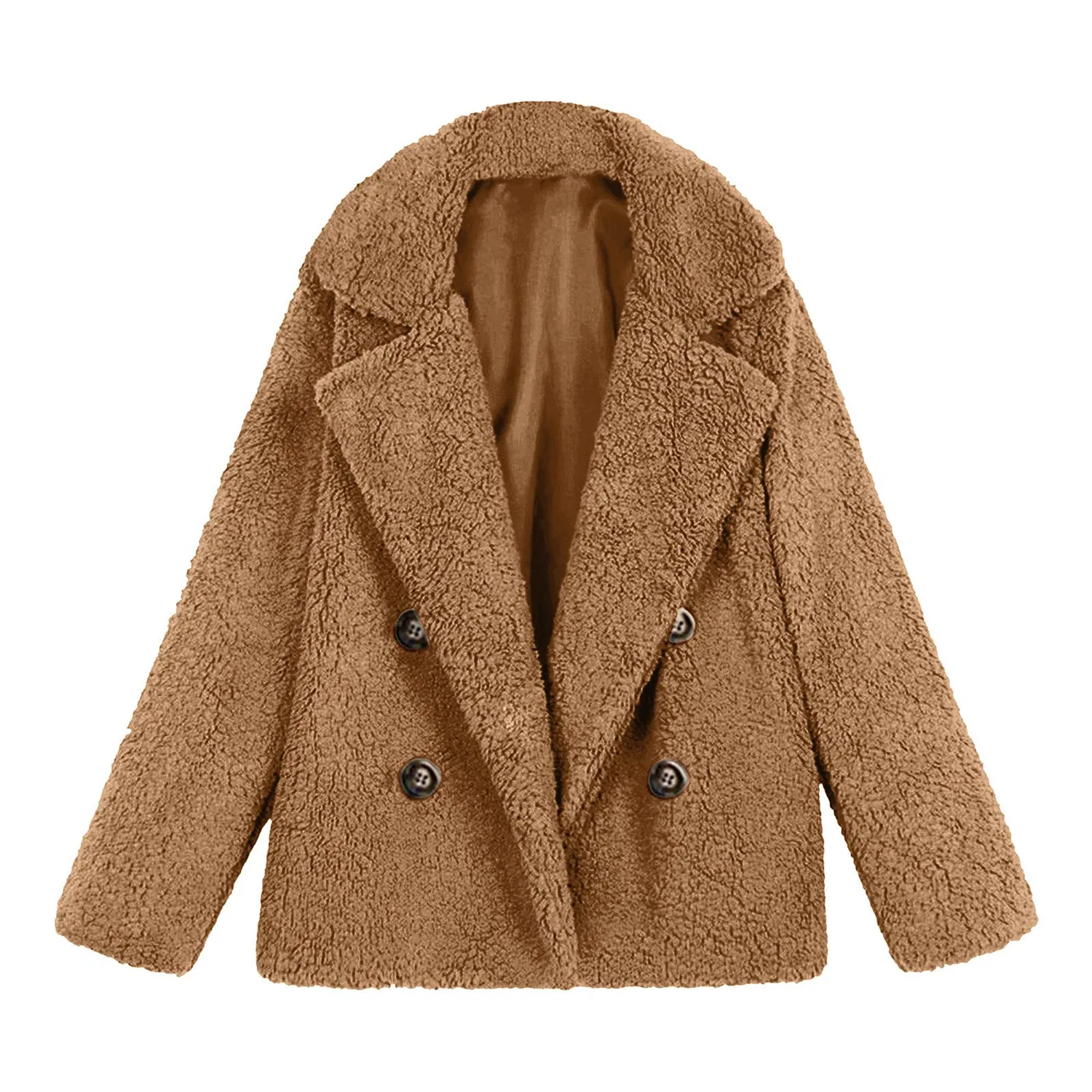 Женский утепленный кардиган с воротником из искусственного меха Fuzzy Fleece Jacket, 2#brown — фото 2