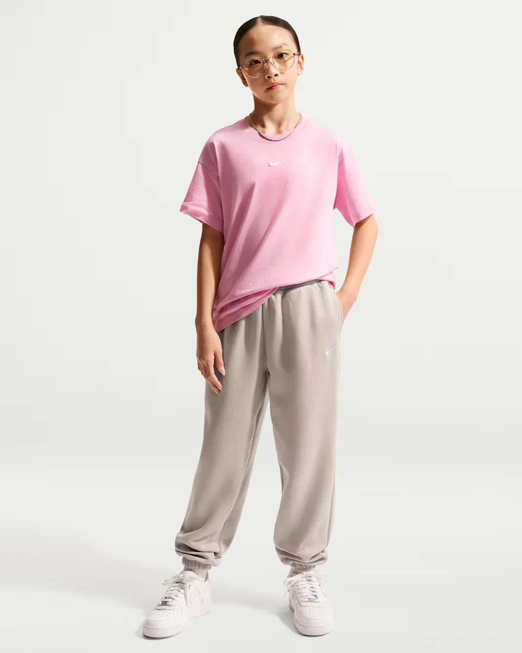 Свободные брюки для девочек Nike Sportswear Studio Fleece, Moon Particle/White