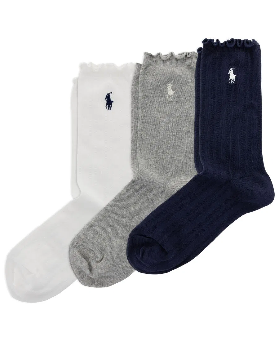 Комплект носков с ажурным узором и оборкой, 3 пары Polo Ralph Lauren, Navy Assorted