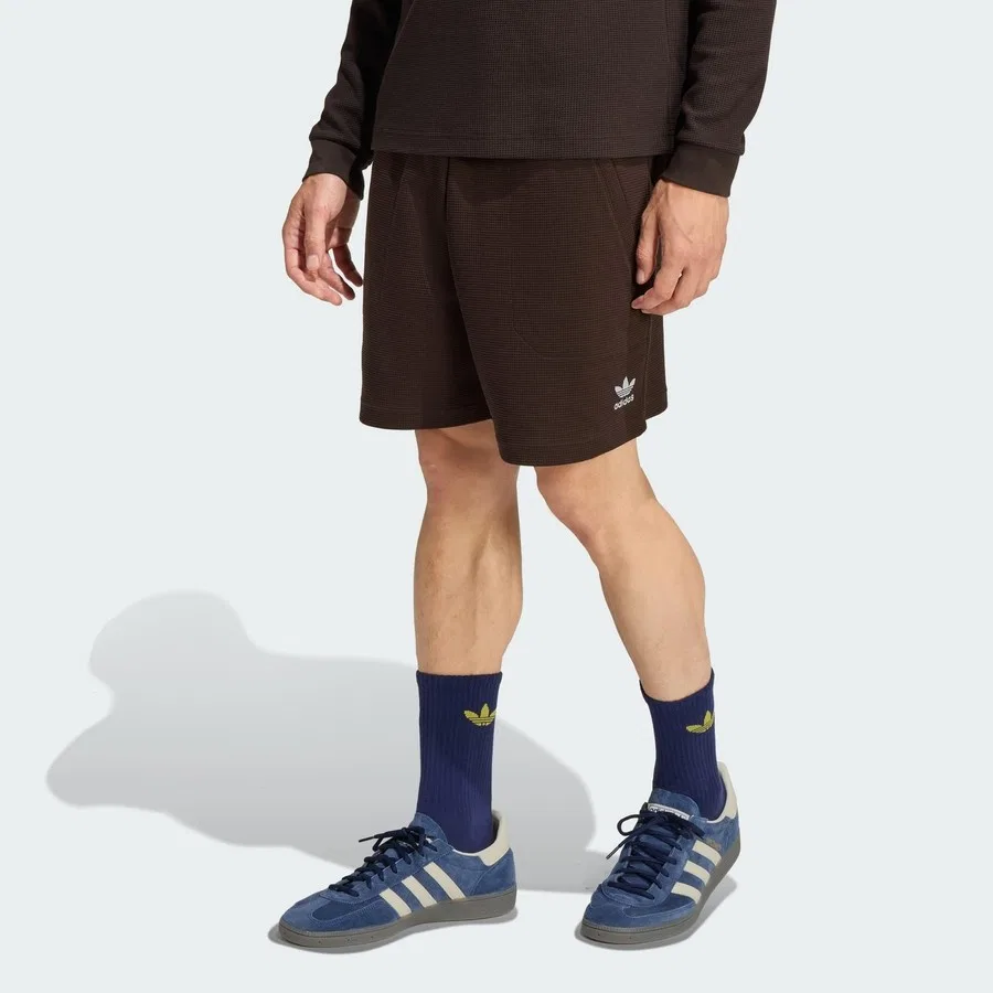 Шорты спортивные с принтом Trefoil Essentials Waffle adidas, Черно-белый