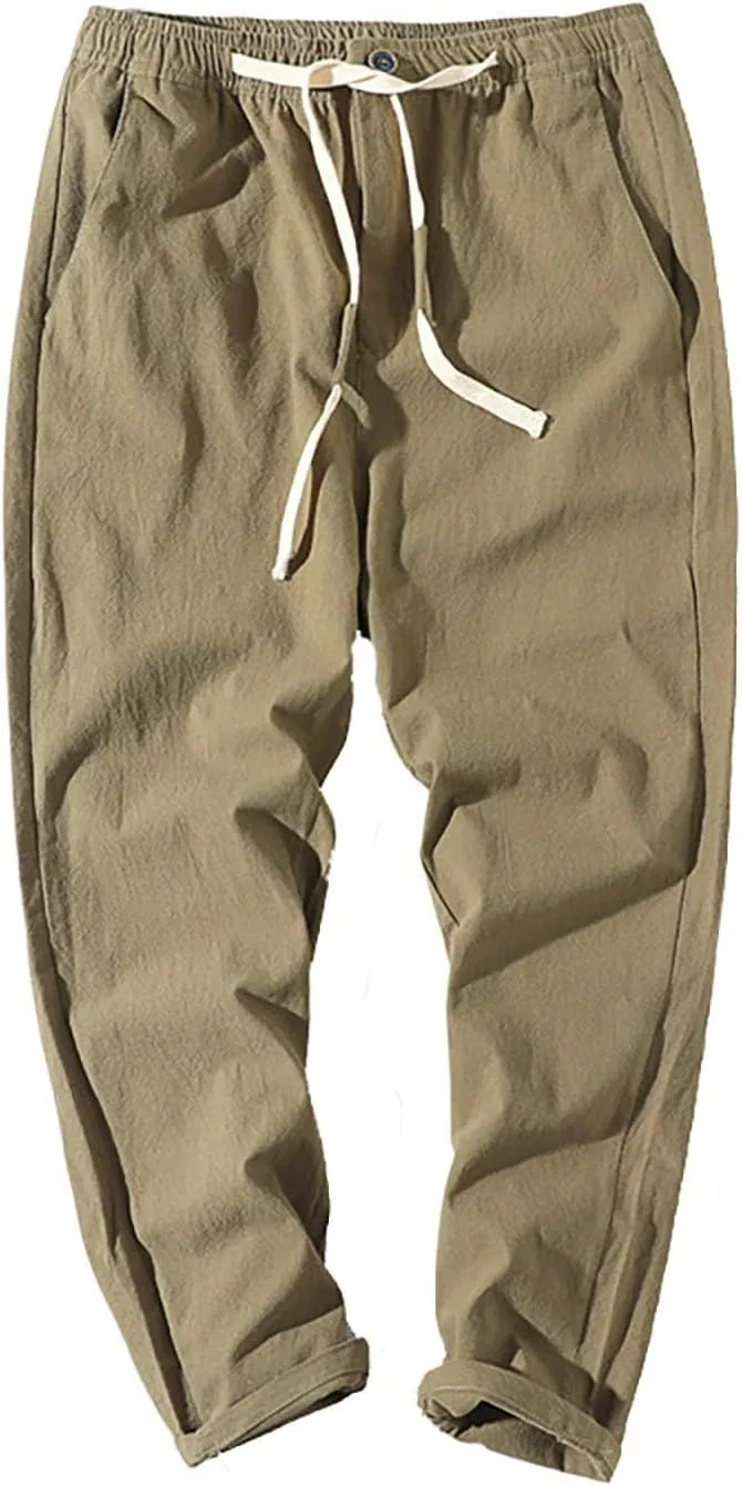 Мужские льняные брюки на elastic drawstring, зелёный