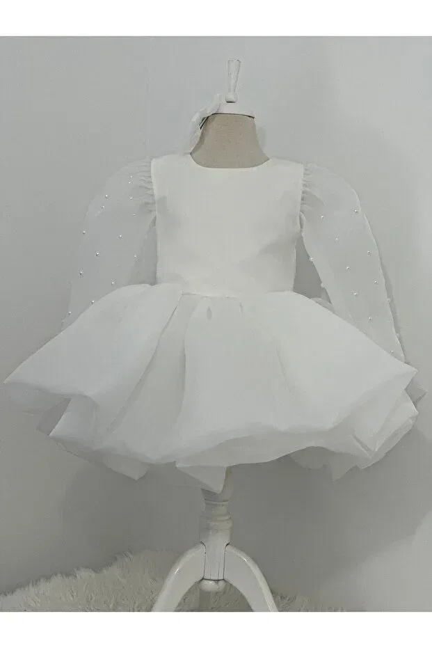 Детское платье для девочек с длинным рукавом Mirace Styl, White — фото 3