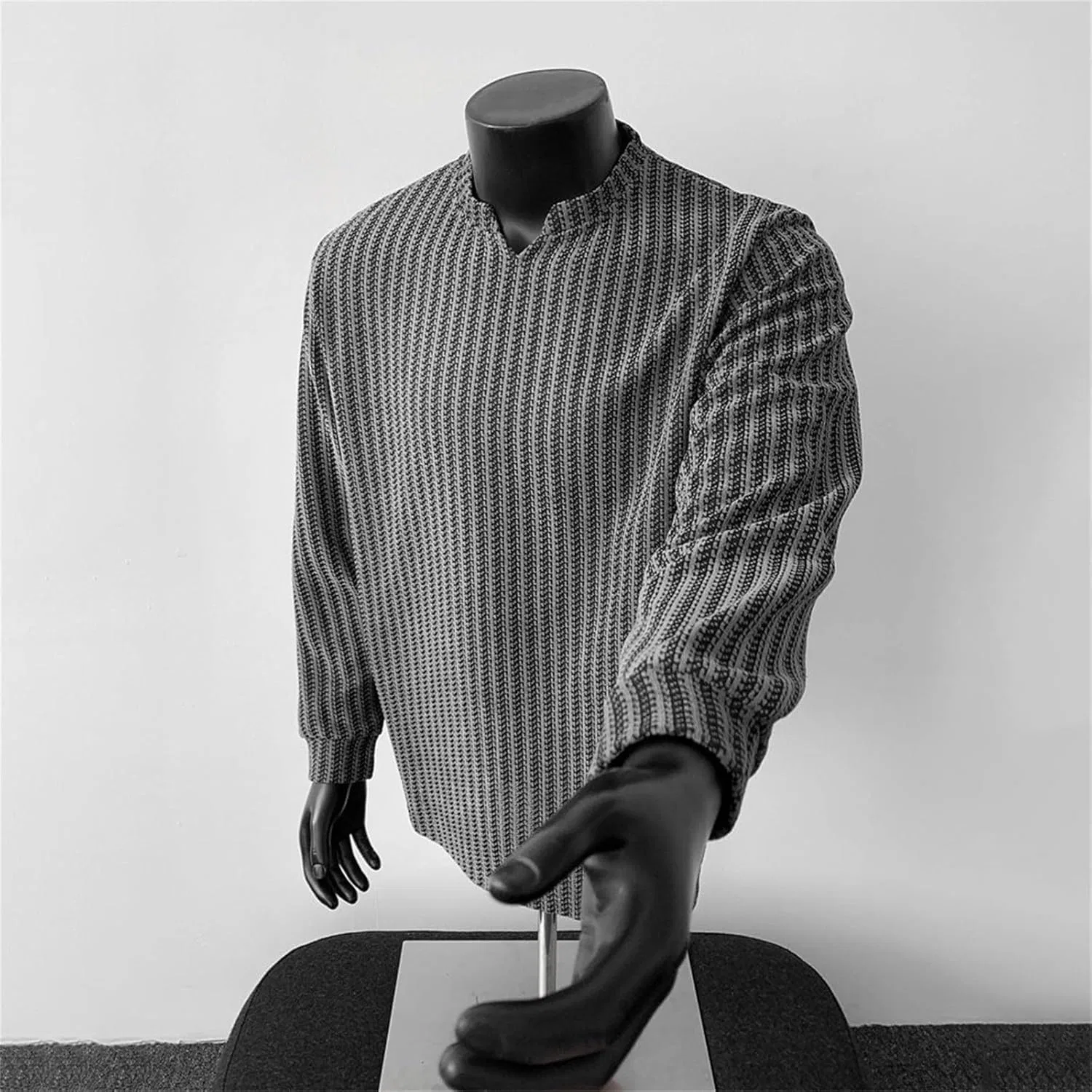 Мужская длинная футболка ribbed текстура Miyaomn, Grey — фото 3