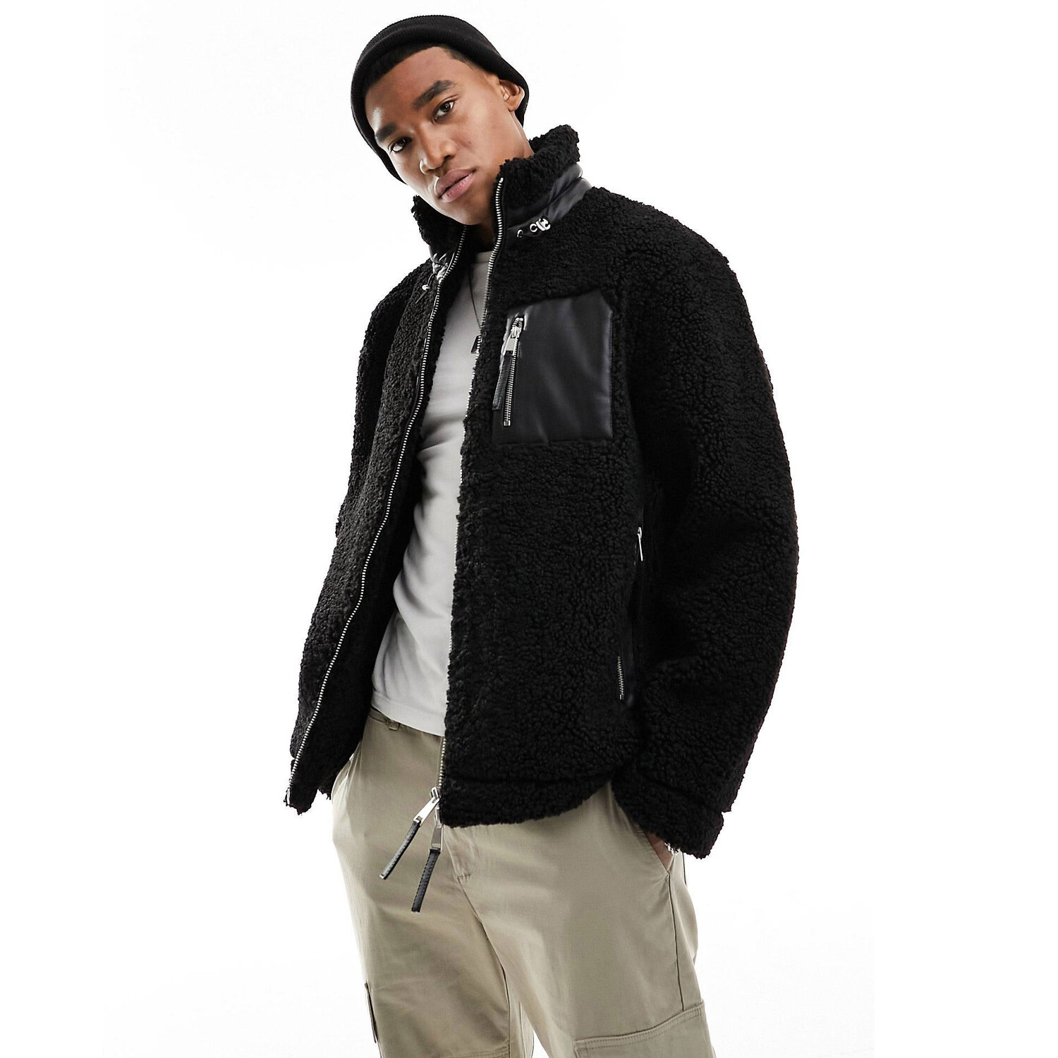 

Куртка River Island Borg Funnel Neck, черный