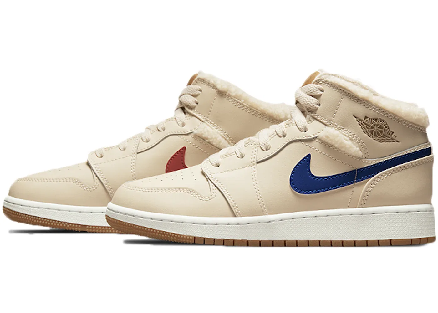 Детские кроссовки Lifestyle с флисовой подкладкой Jordan 1 Mid Utility Jordan, Pearl White/Racer Blue-Dark Driftwood