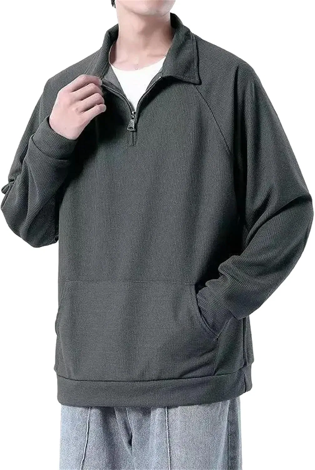 Мужская свободная футболка с воротником-стойкой, Dark Gray Tops