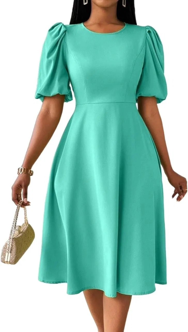 Женское миди-платье с круглым вырезом A-силуэта, Mint Green