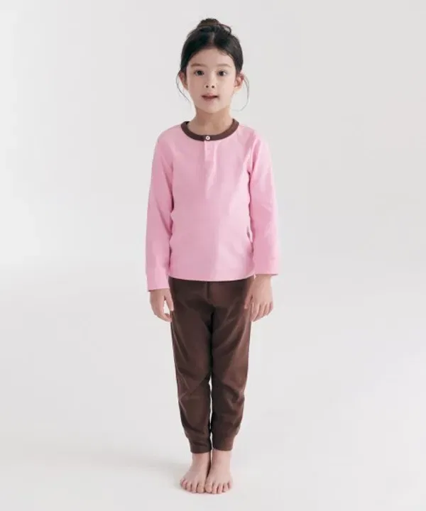 Комплект домашней одежды с контрастными блоками, поло, Musinsa Standard Kids, розовый/коричневый