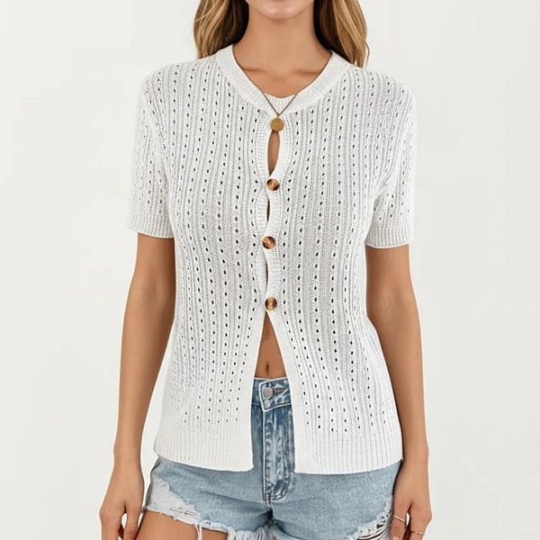 

Женский свитшот с коротким рукавом, открытой вязкой и застежкой на пуговицы Anna-Kaci, Light Beige