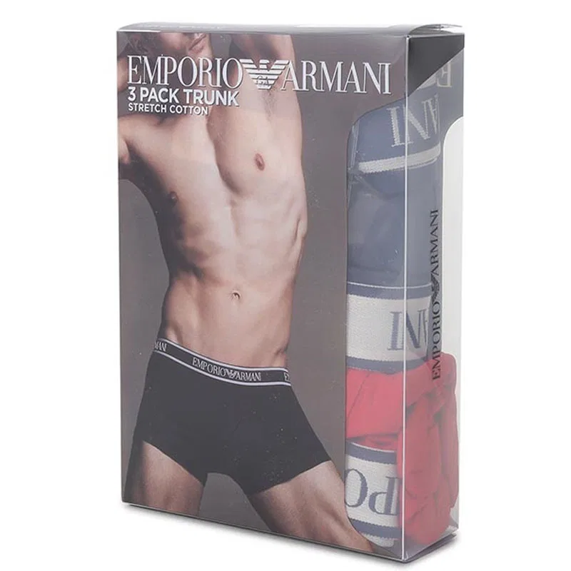 Мужские трусы-боксеры, комплект из 3 штук, EMPORIO ARMANI, Navy Blue/Red/Beige Gray — фото 3