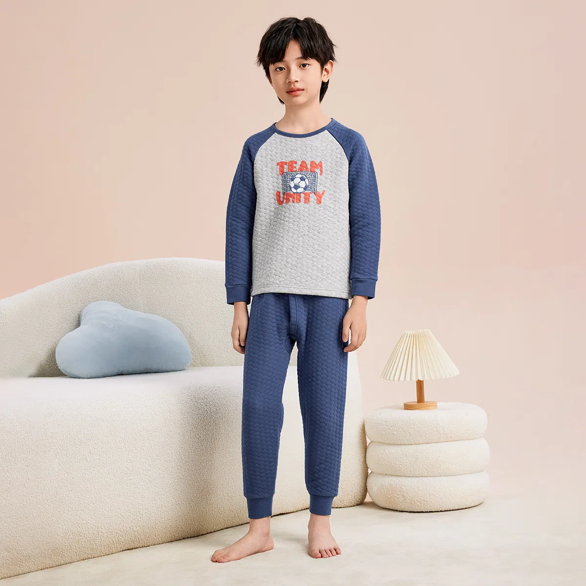 Детский комплект нижнего белья с цветными блоками Red bean, Medium Heather Grey + Indigo Blue — фото 4