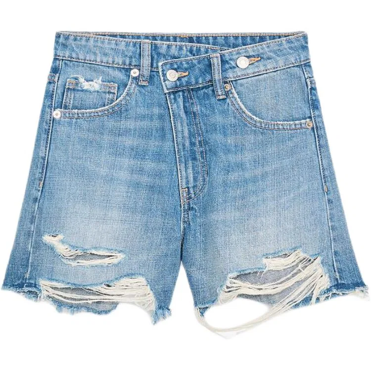 Женские джинсовые шорты с разрывами Indigo ZARA, Indigo