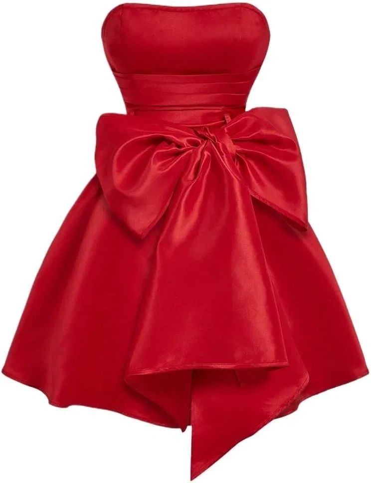 Женское короткое платье с асимметрией и бантом Fit and Flared, Red