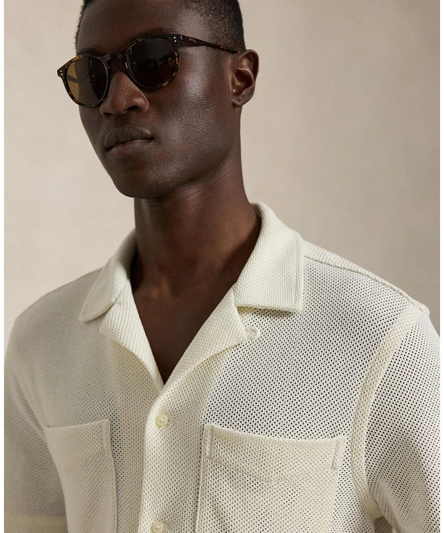 Рубашка с коротким рукавом из фактурного пике с вышивкой Pony Polo Ralph Lauren, Pale Cream — фото 3