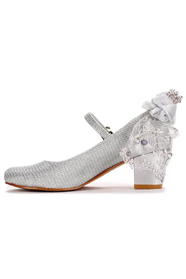 Детские балетки для девочек с коротким каблуком Kiko Kids, Silver — фото 4