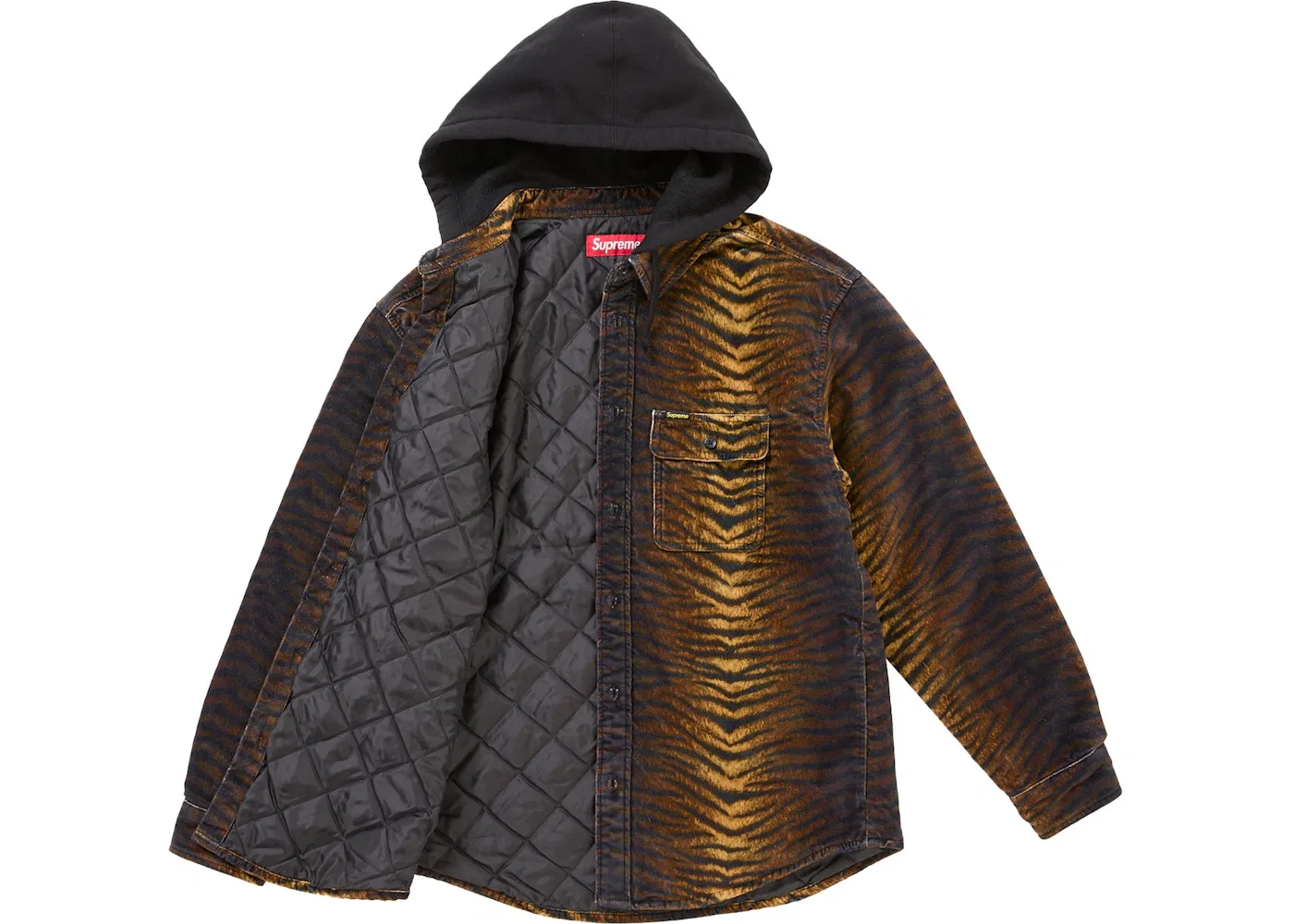 Мужская рубашка с капюшоном стеганая на подкладке Supreme Shirt, Tiger — фото 2