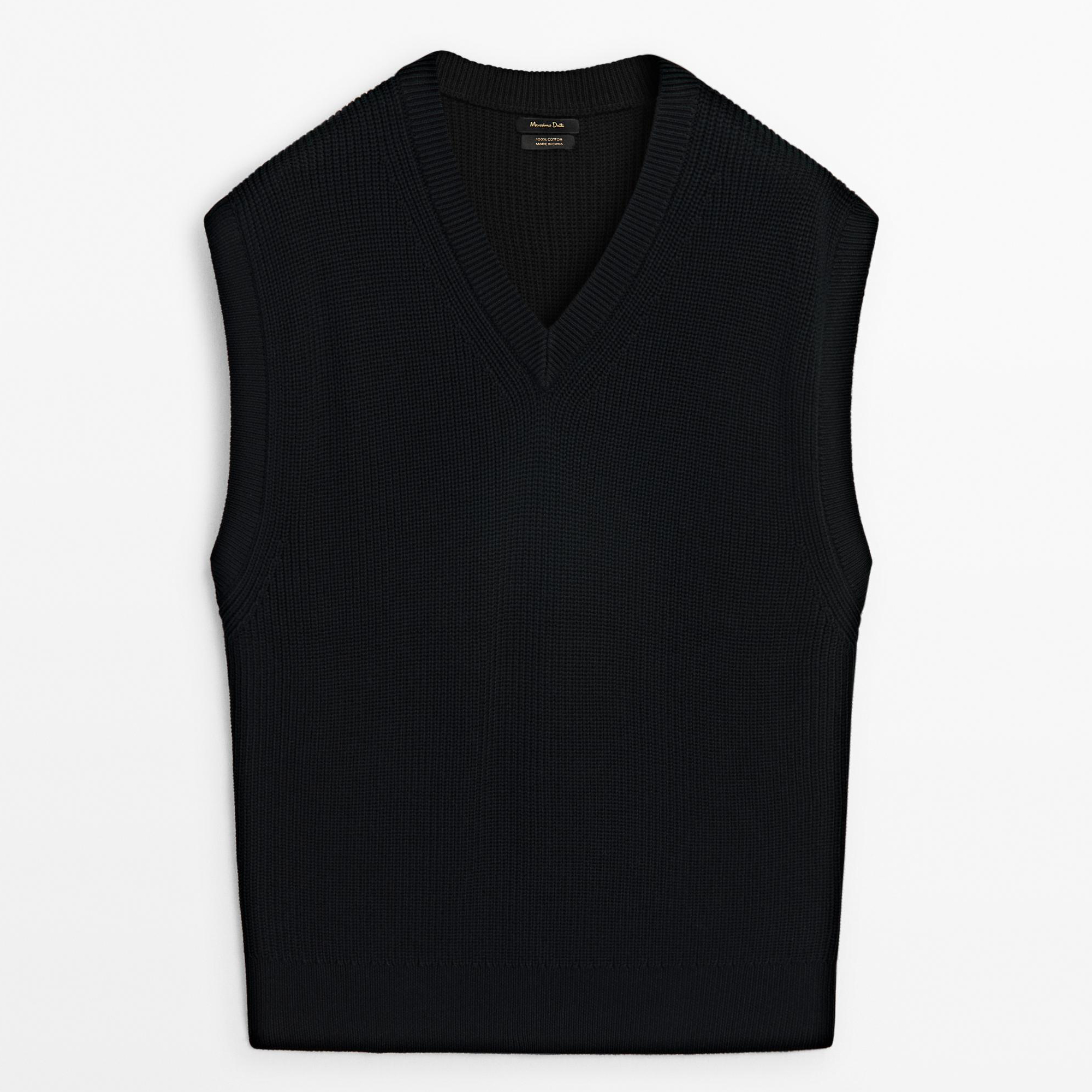 

Жилет Massimo Dutti Ribbed knit V-neck, черный