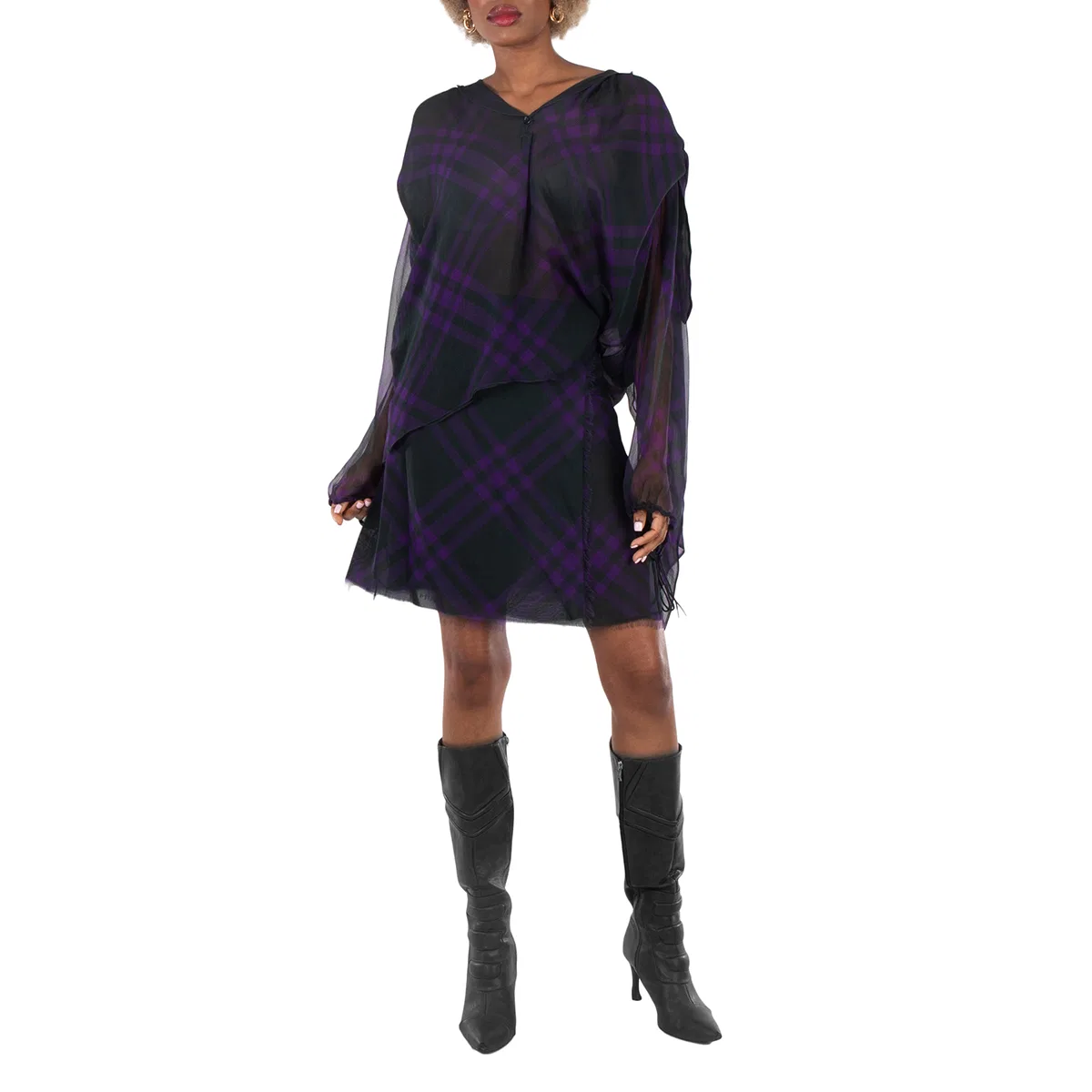 Юбка с запахом с принтом в клетку Wrap- Belt Check-Pattern Frayed Skirt Burberry, Royal Ip Check — фото 4