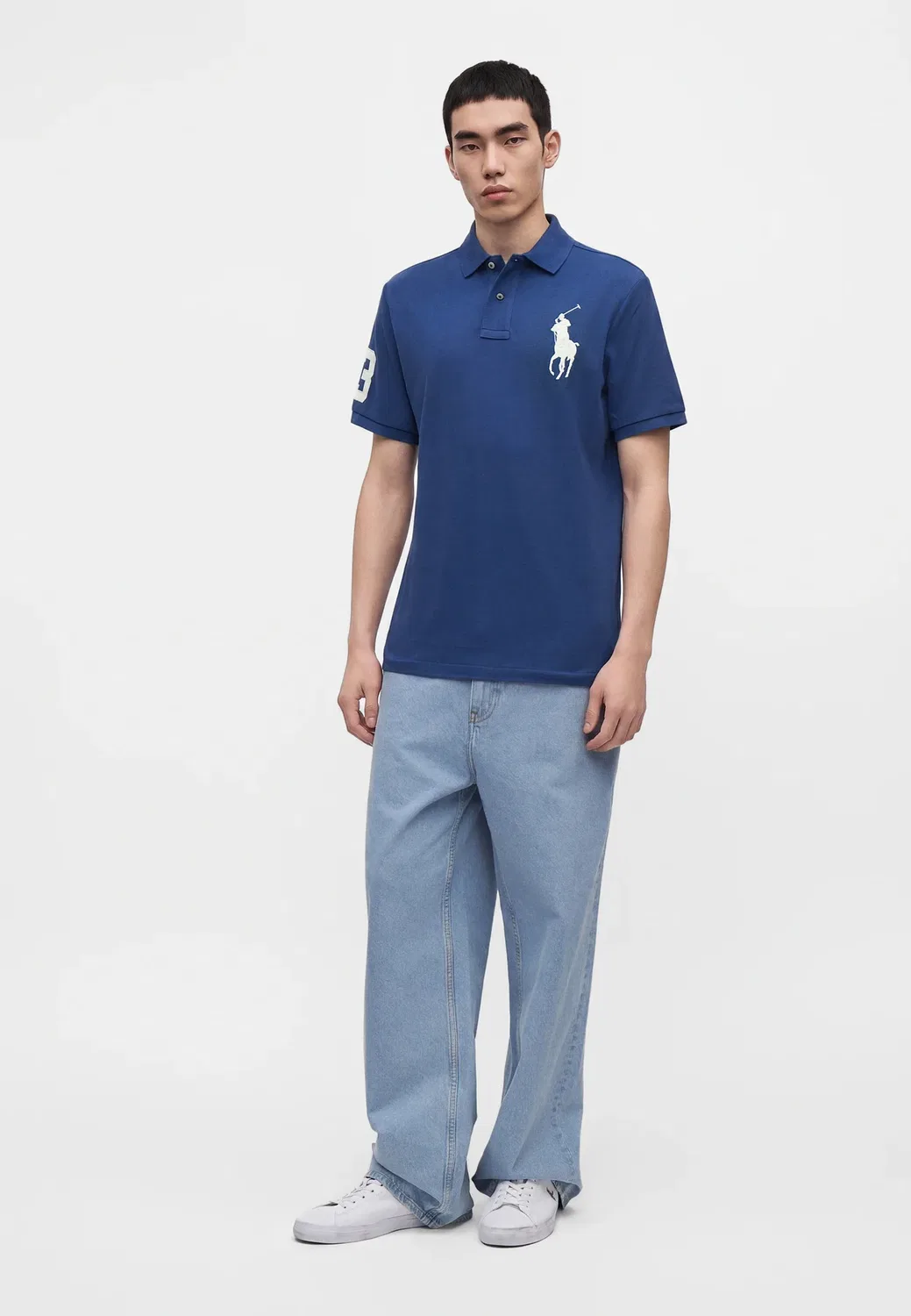 Классическая поло-рубашка из сетчатой ткани с крупным рисунком под пони Polo Ralph Lauren, Blue Yacht/White — фото 2