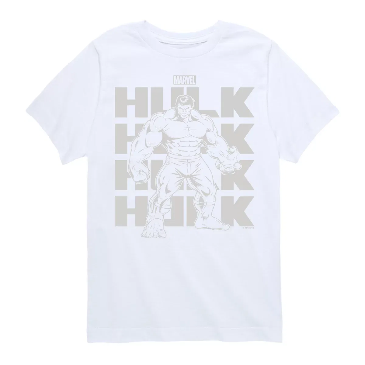 Детская футболка с коротким рукавом с принтом Hulk Monochrome Marvel, White