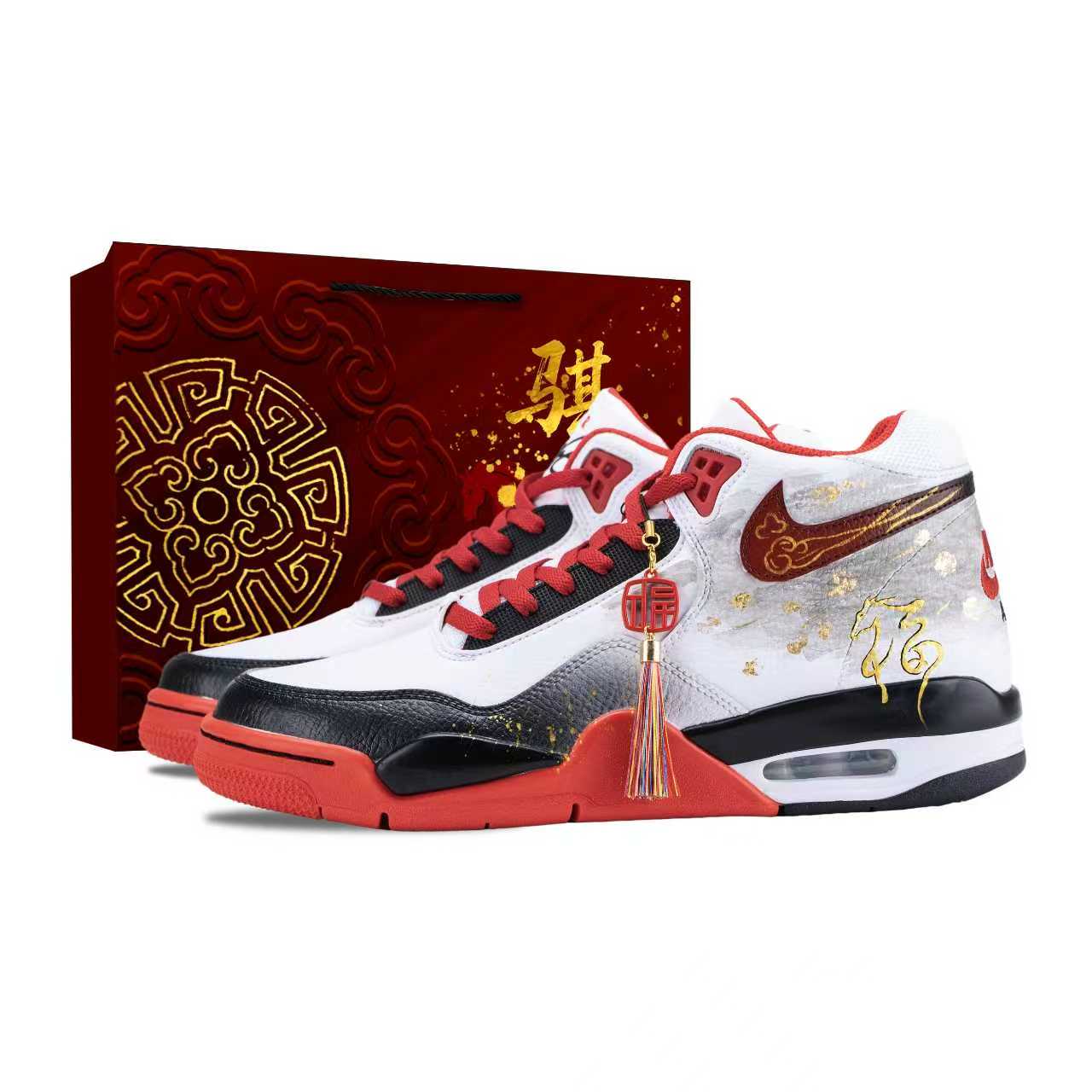 

Nike Кроссовки баскетбольные Flight Legacy Auspicious Fortune With Golden Mane Slip Resistant Vintage Unisex White Red