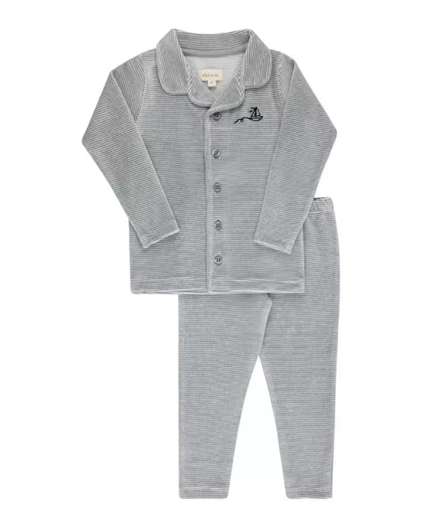 Детский комплект пижамы с принтом Unisex velour stripe collection Ely'S & Co., синий