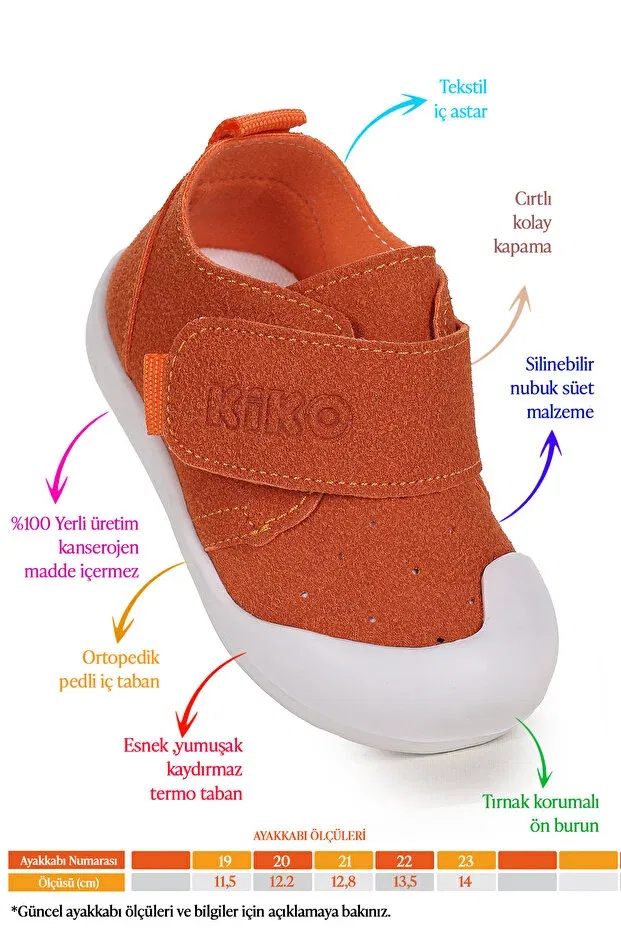 Детские повседневные туфли на липучке с коротким каблуком Rosie First Step Kiko Kids, Orange — фото 2