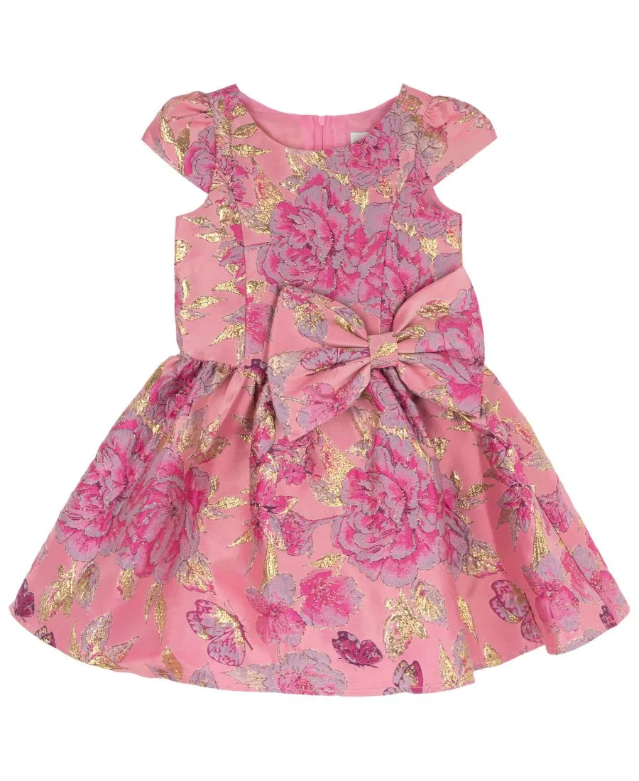 Платье из парчи с кап-рукавом, принт, модель Drop Waist Rare Editions, Pink
