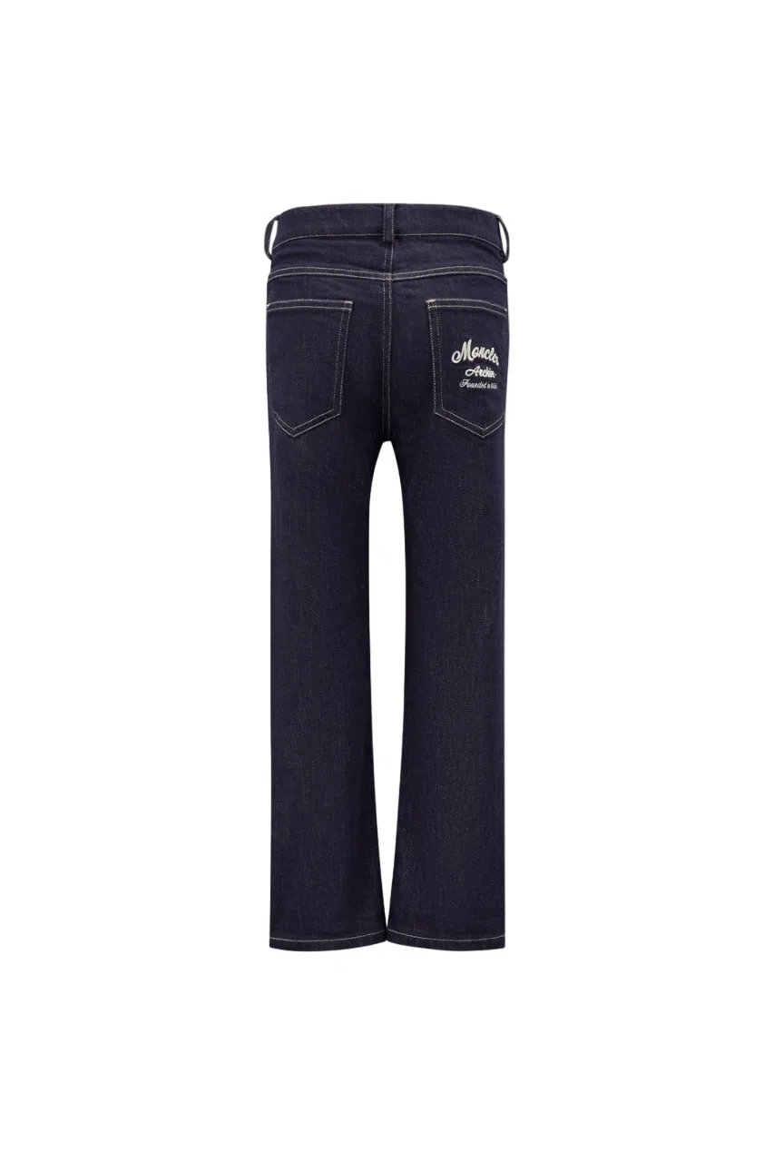 Джинсы прямого кроя с вышивкой Kids Embroidered Straight-Leg Denim Jeans Moncler, Navy — фото 2