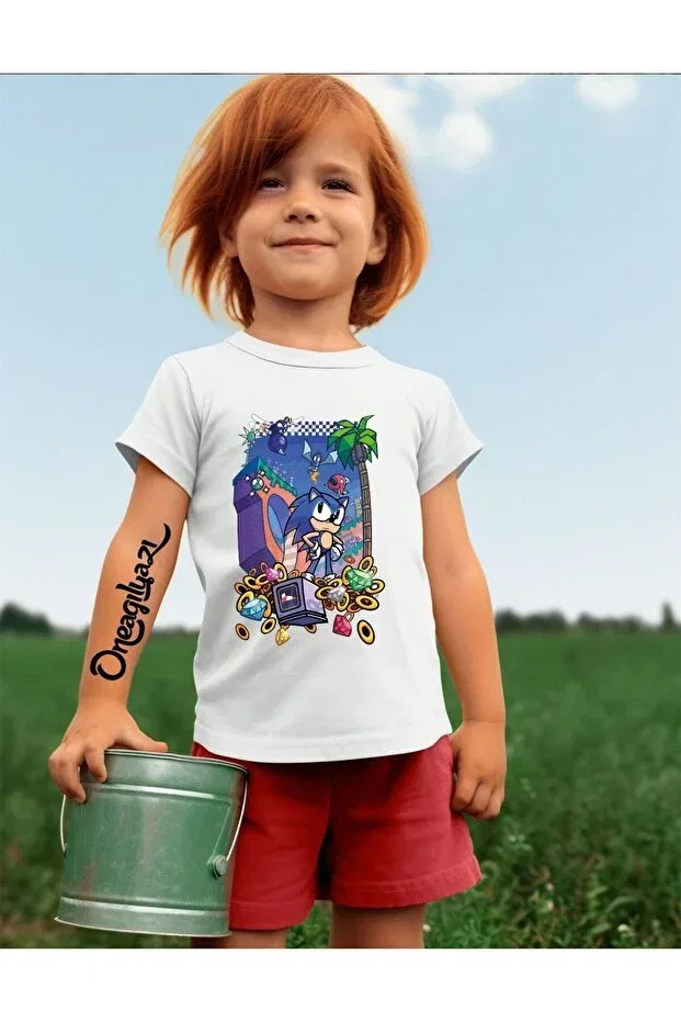 Детская футболка для девочек с принтом Sonic Oneagılyazı, White