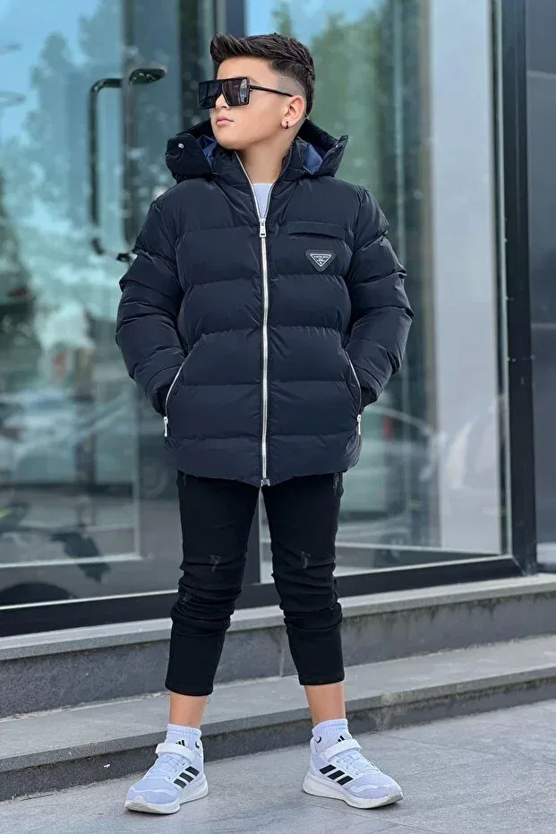 Детское пальто для девочек с капюшоном Pina Kids, Navy Blue — фото 3