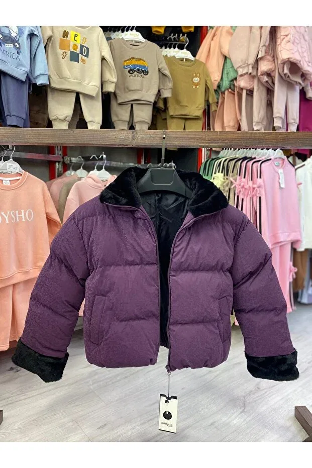 Детское пальто для девочек короткое Alissrekids, Purple — фото 2