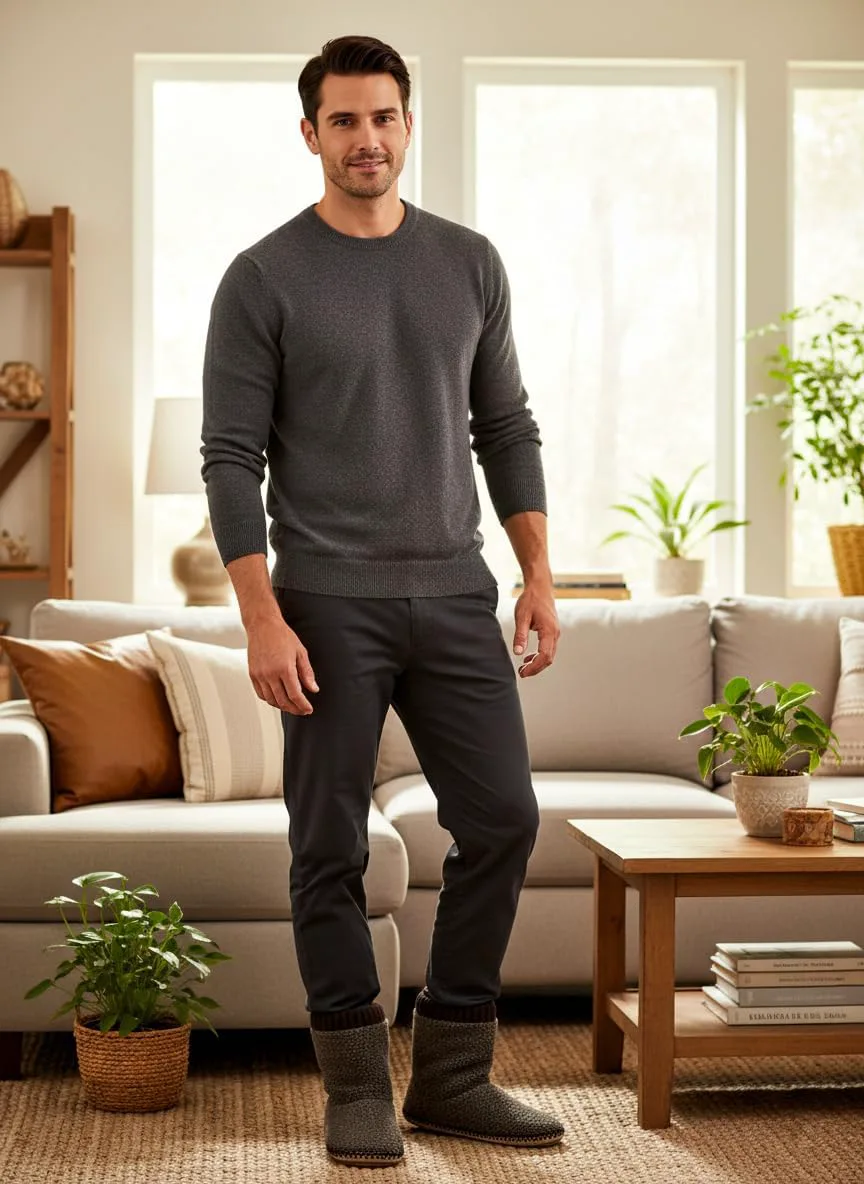 

Cosyone1997 Уютные домашние тапочки для мужчин, с мягкой меховой отделкой и нескользящей подошвой, теплые носки-мокасины, зимние подарки на Рождество, уникальные, коричневый