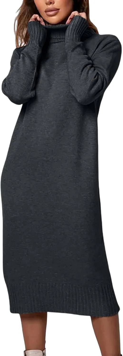 Женское платье-свитер с высоким воротником Maxi, Dark Gray